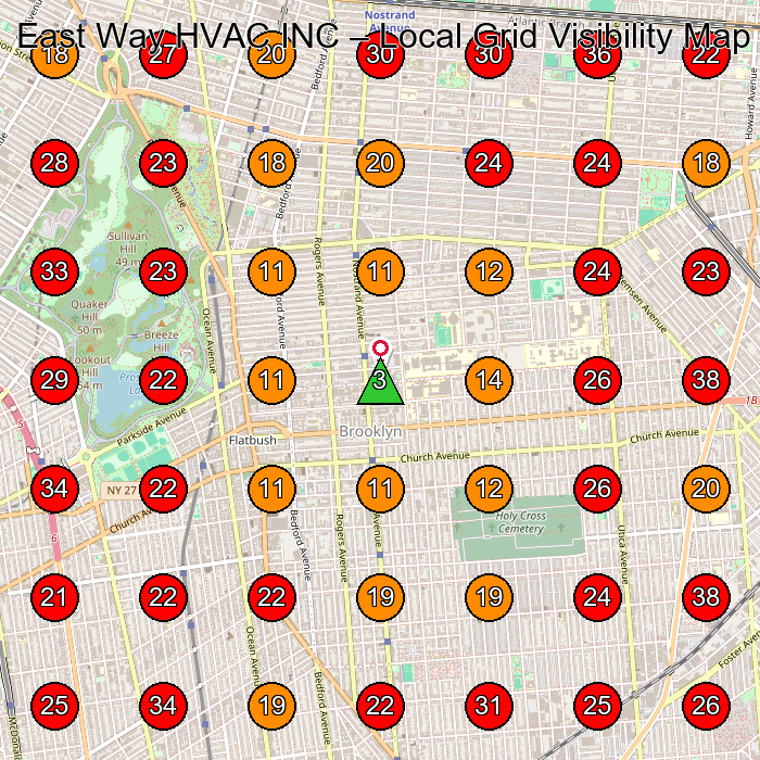 East Way HVAC INC GeoGrid visibility map for Hvac Contractor in Brooklyn